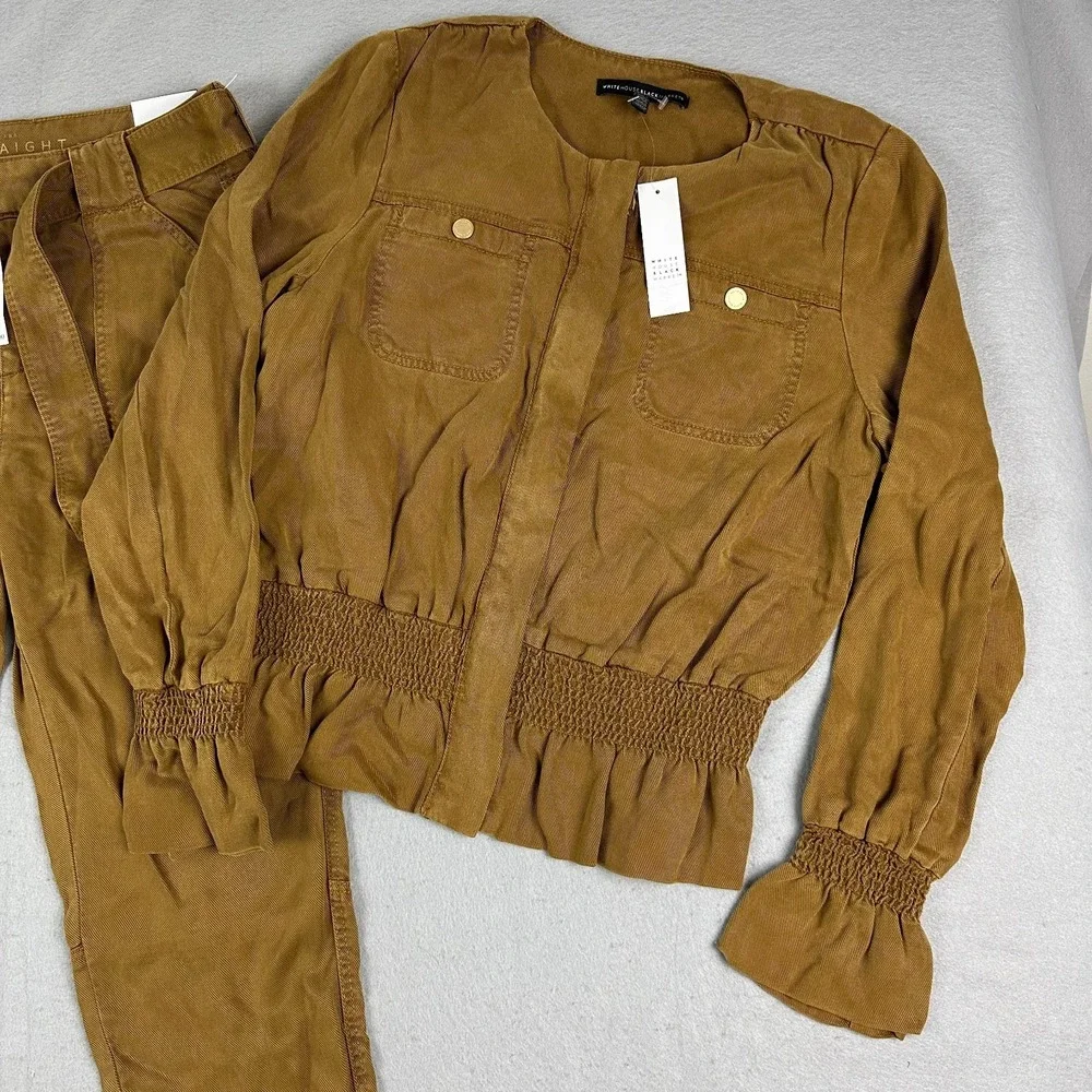 White House Black Market Brown tracksuit Jacket S cargo Pants 0 Stretch Set NEW - Picture 3 of 16